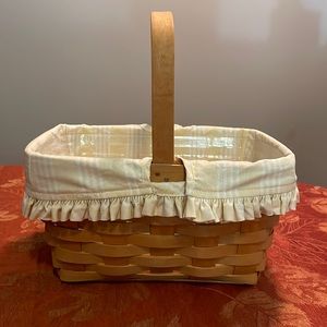 Vintage Longaberger Basket with yellow ticking fabric an plastic liner